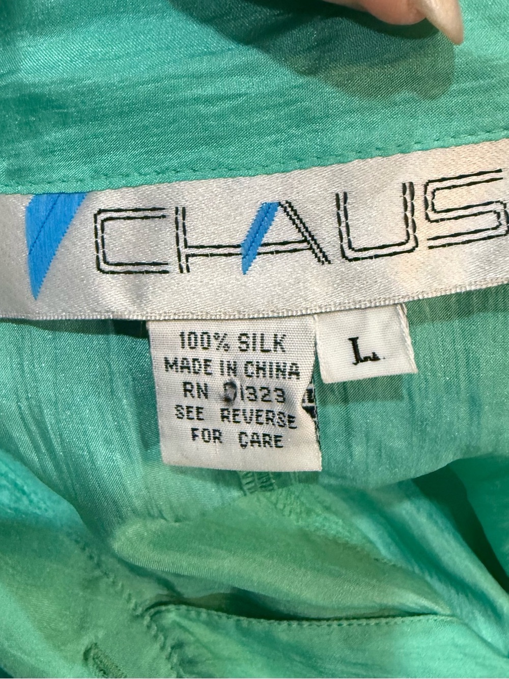 Vintage 1990s CHAUS 100% Silk Aqua Green Button Front Blouse Women’s Large NWT - Picture 8 of 9
